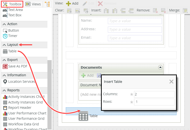 Add Layout Table