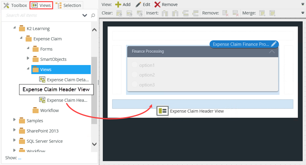 Add View to Form Design Canvas