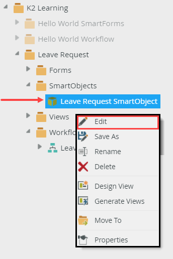 Edit the Leave Request SmartObject