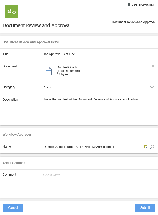 Test Document Review and Approval Form