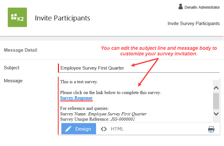 Default Survey Message