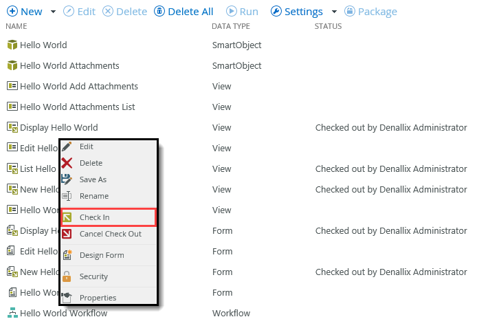 Check In Views and Forms