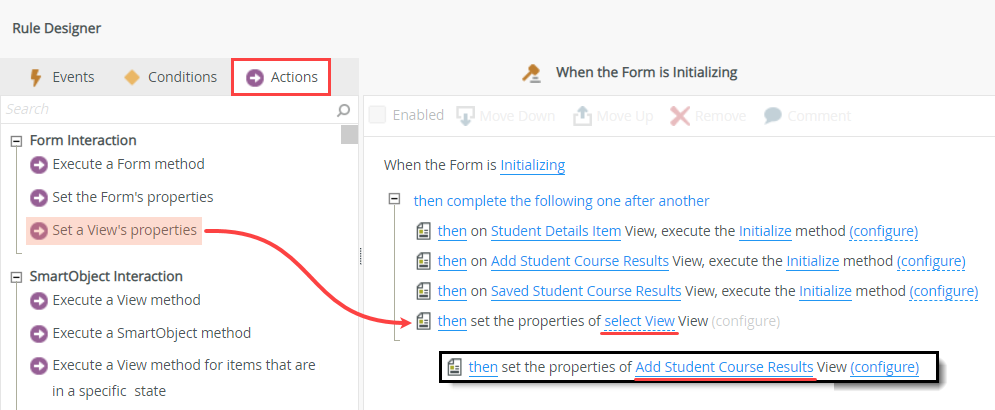 First Set View Properties Action