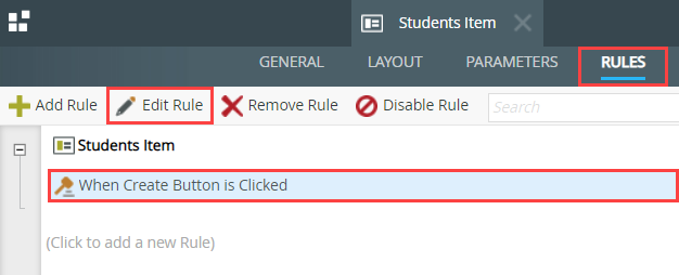 Edit Create Button Click Rule
