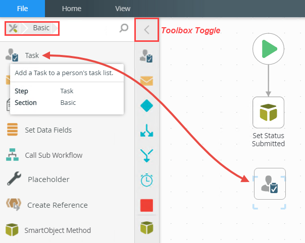 Dragging a Task Step to the Canvas