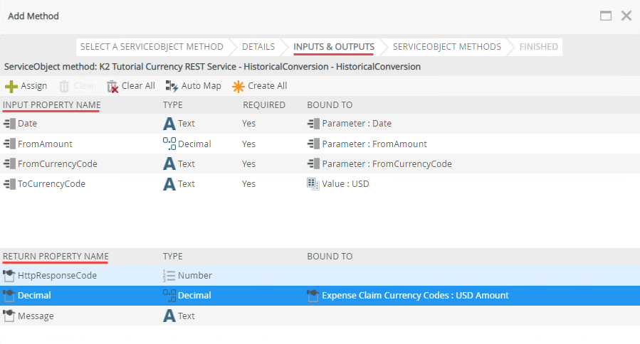 Input and Return Properties