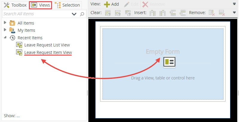 Drag Item View onto Canvas