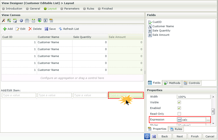 How To: Use Expressions on an Editable List View
