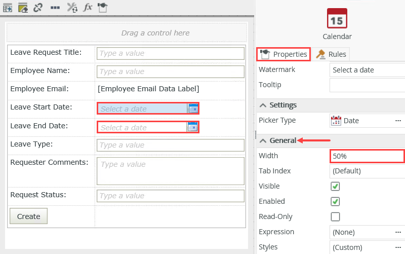 Change Control Widths