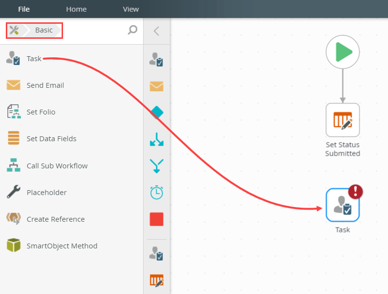 Adding a Task Step to the Canvas