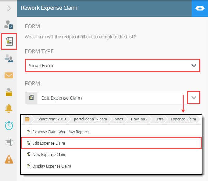 Selecting the Edit Expense Claim Form