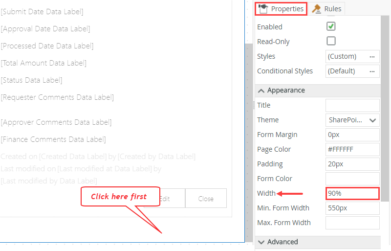 Set Form Width