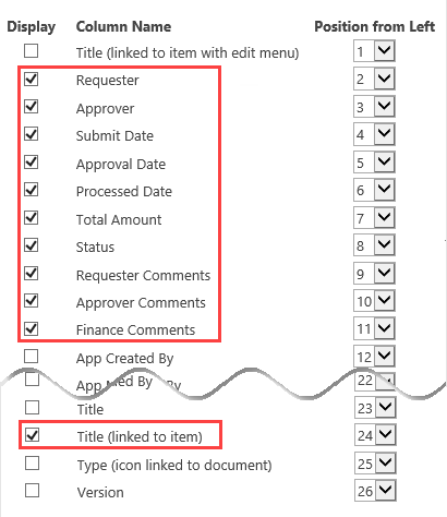 Default View Columns