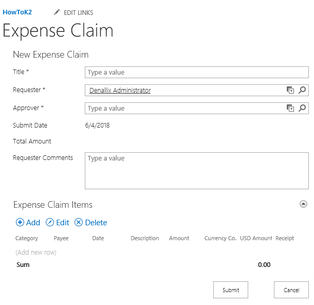 New Expense Claim Form