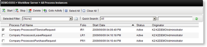 Workflow Server - Manage Process Instances