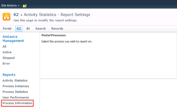 Process Portal - Process Information Report