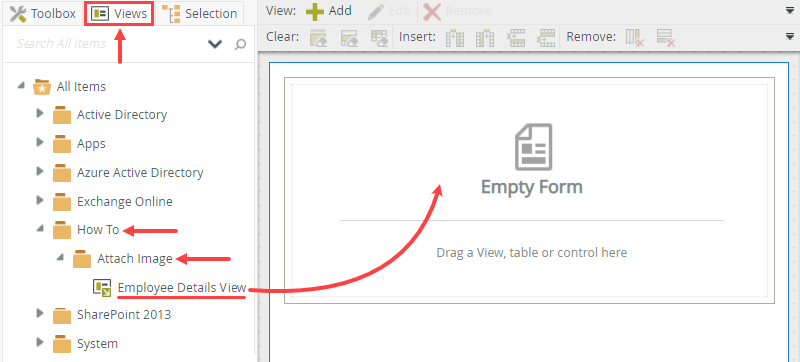 Add View to Form Canvas