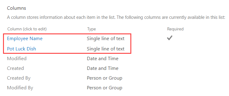 SharePoint List Columns