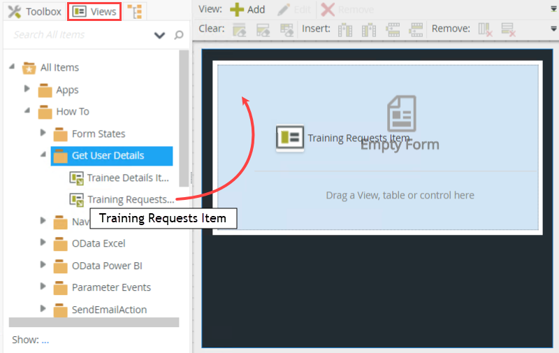 Add Training Request Item View to Canvas