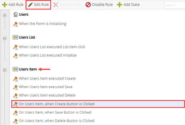 Edit Create Button Clicked Rule
