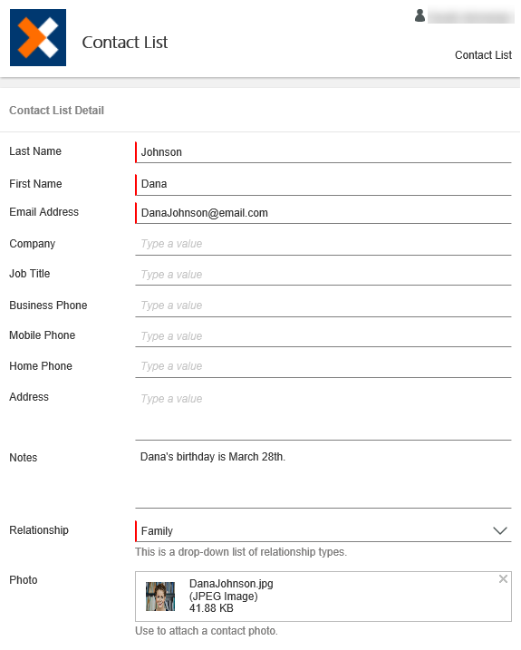 Contact List Form
