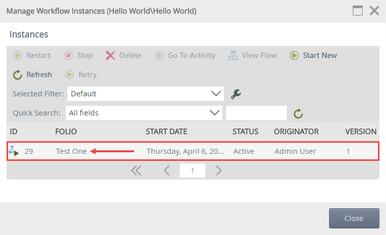 The Workflow Test Process Instance Started