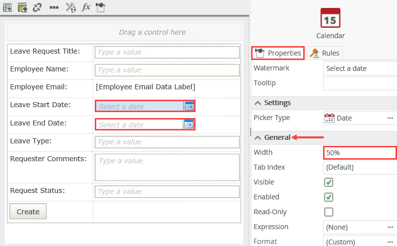 Change Control Widths