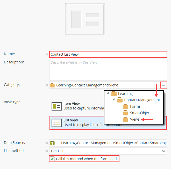 Contact Read-Only List View Properties