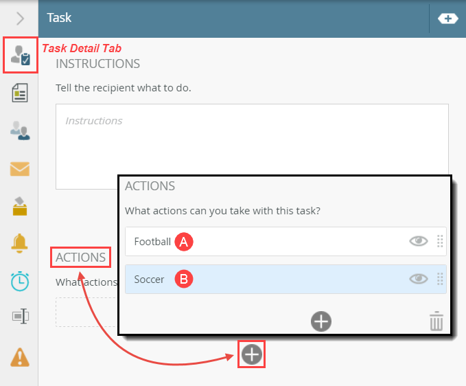 Adding Actions - Task Detail Tab