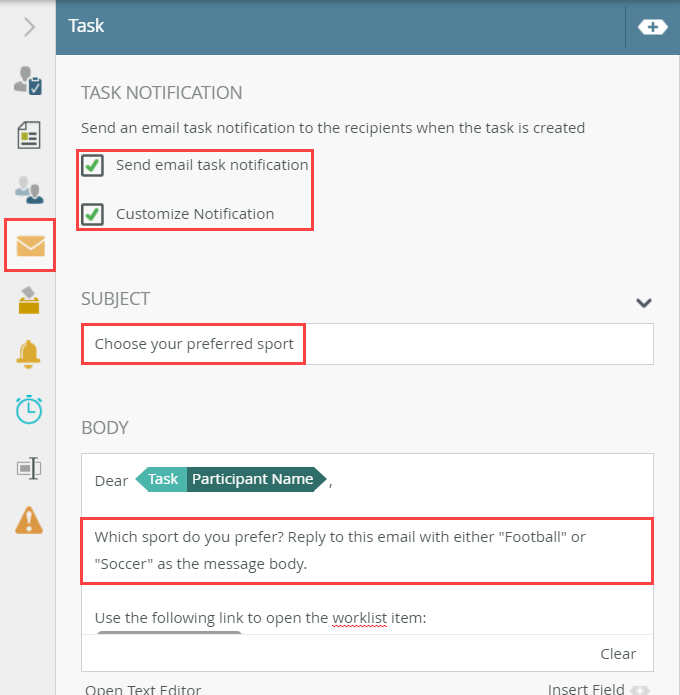 Customizing the Task Notification Email