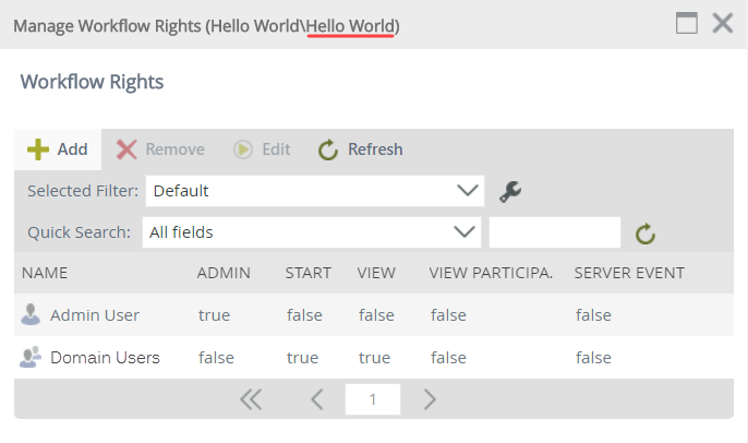 The Workflow Rights Screen Showing Users with Workflow Rights