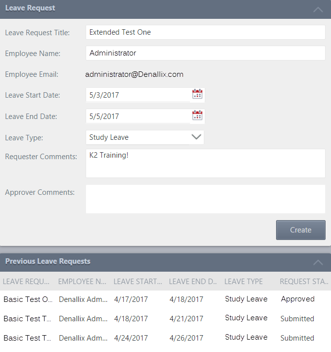 Sample Leave Request Extended Form