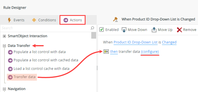 Add Transfer Data Action