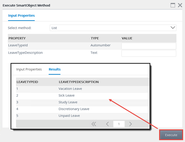 Executing a Method to Test a SmartObject