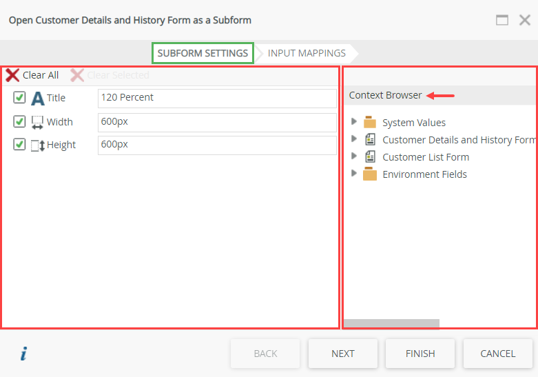 Subform Settings