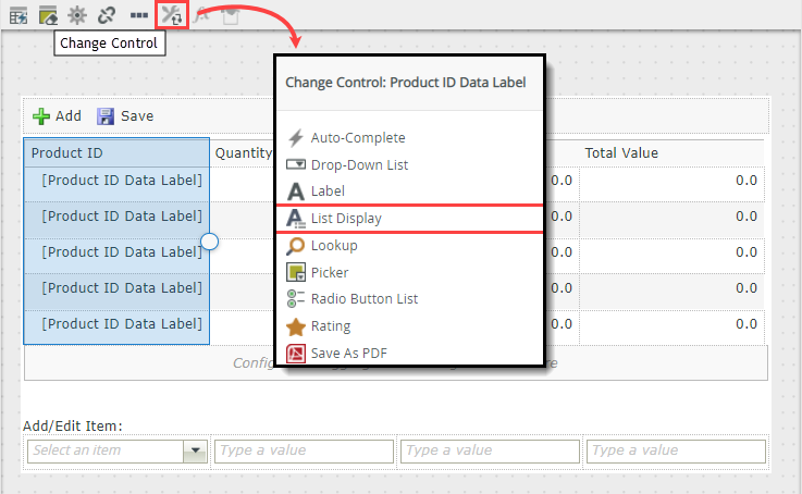 Change Control List Display