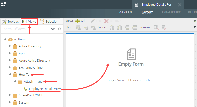 Add View to Form Canvas