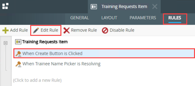 Edit Create Button Clicked Rule