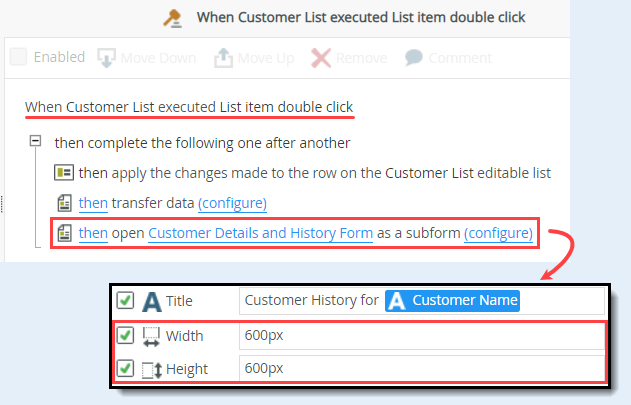 Set Subform Window Size