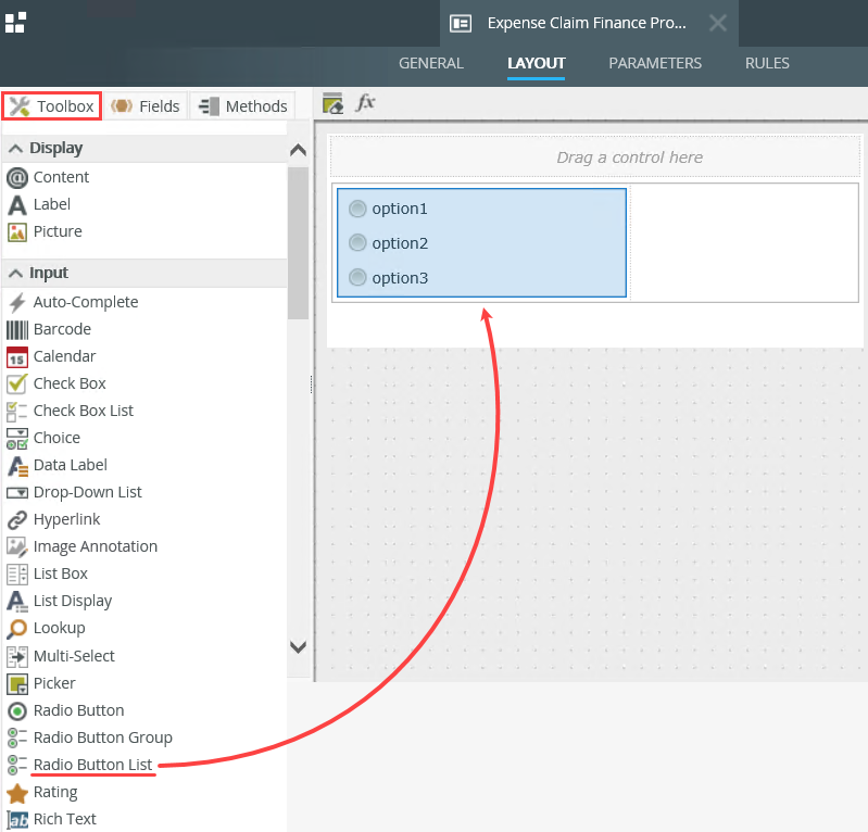 Adding Radio Button List Control to Layout Table