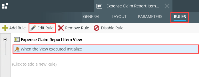 Edit View Initialize Rule