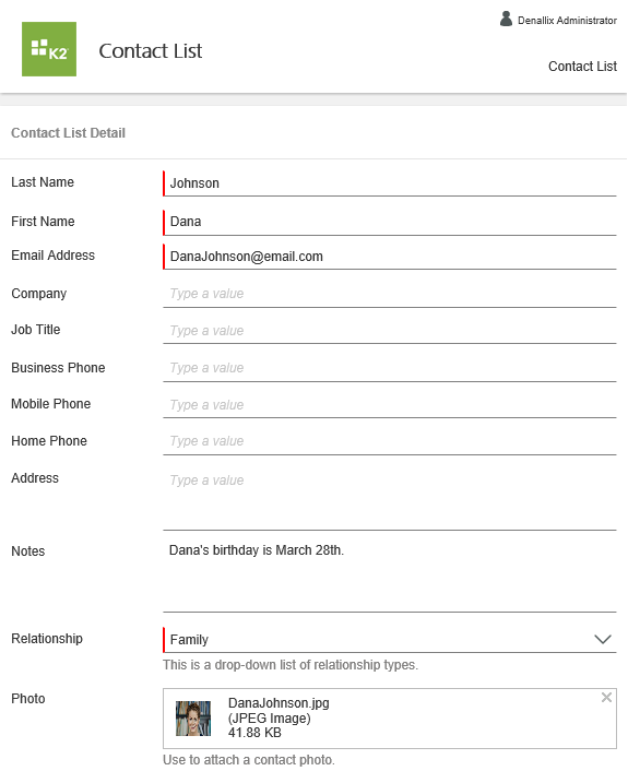 Contact List Form
