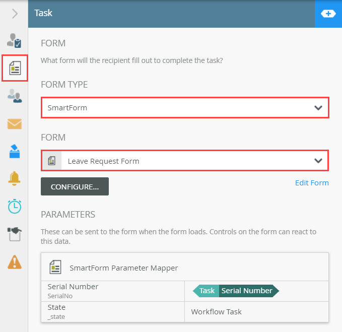 Task Step Form Options