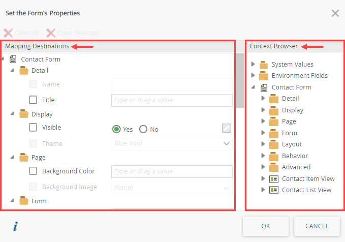 Set Properties Screen