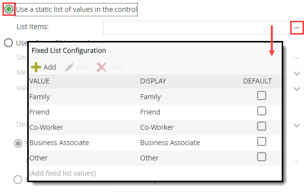 Static Values for a Drop-Down List