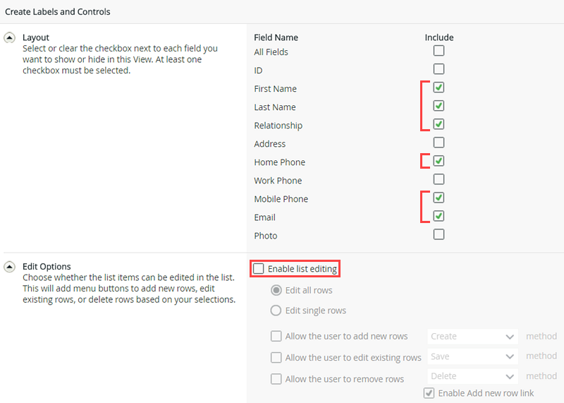 Create Labels and Controls Settings