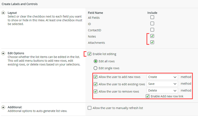 Create Labels and Controls Settings