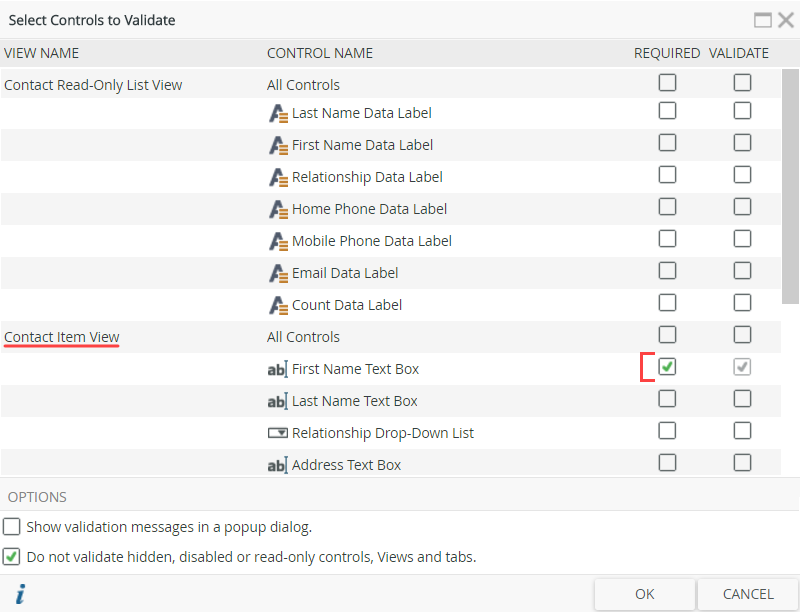 Check Control to Validate