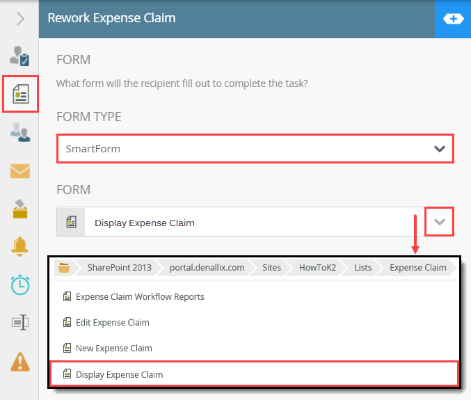 Selecting the Edit Expense Claim Form