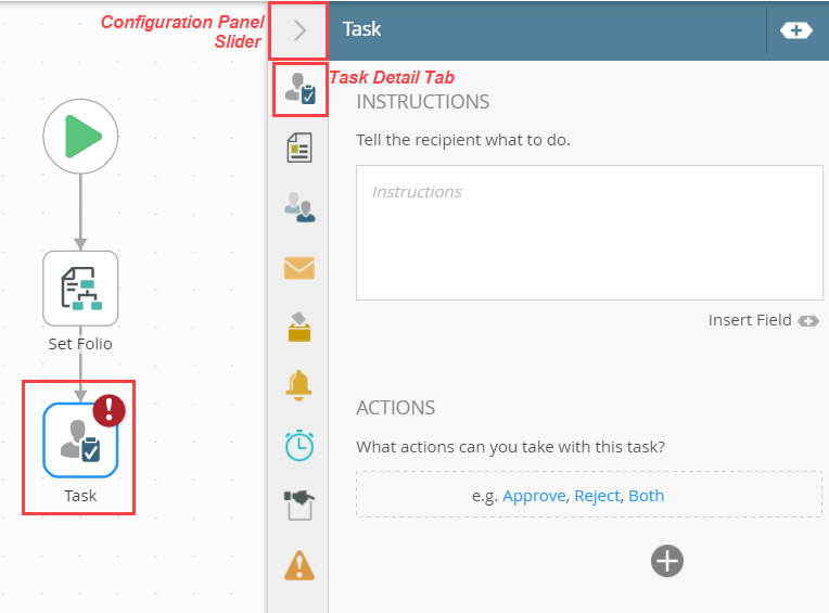 Expanding the Configuration Panel, Task Detail Tab